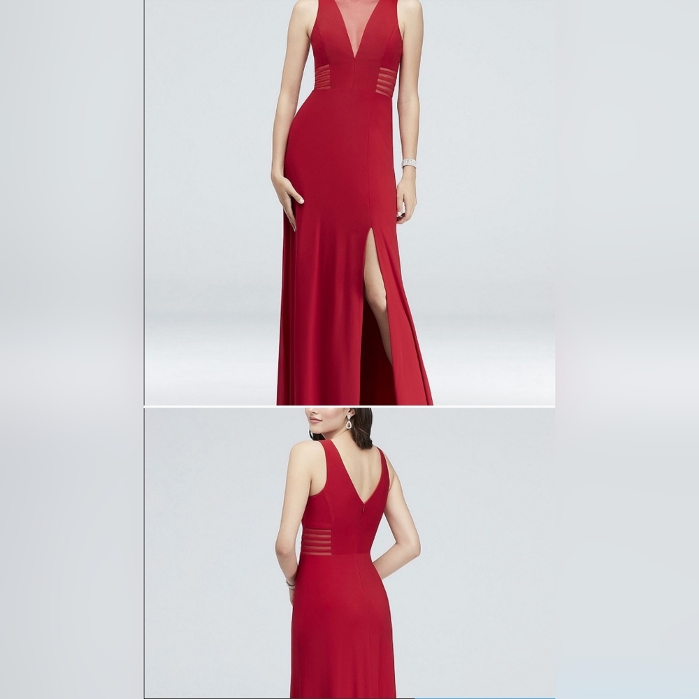 NWT- Morgan & Co. Red Cocktail Lace Insert- Front Slit- Juniors 9/10-Dress